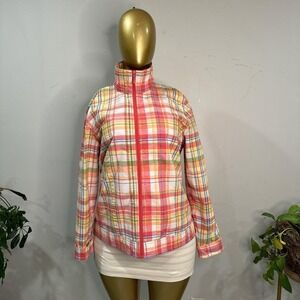 Vintage Breckenridge coral plaid cotton zip-up jacket LARGE